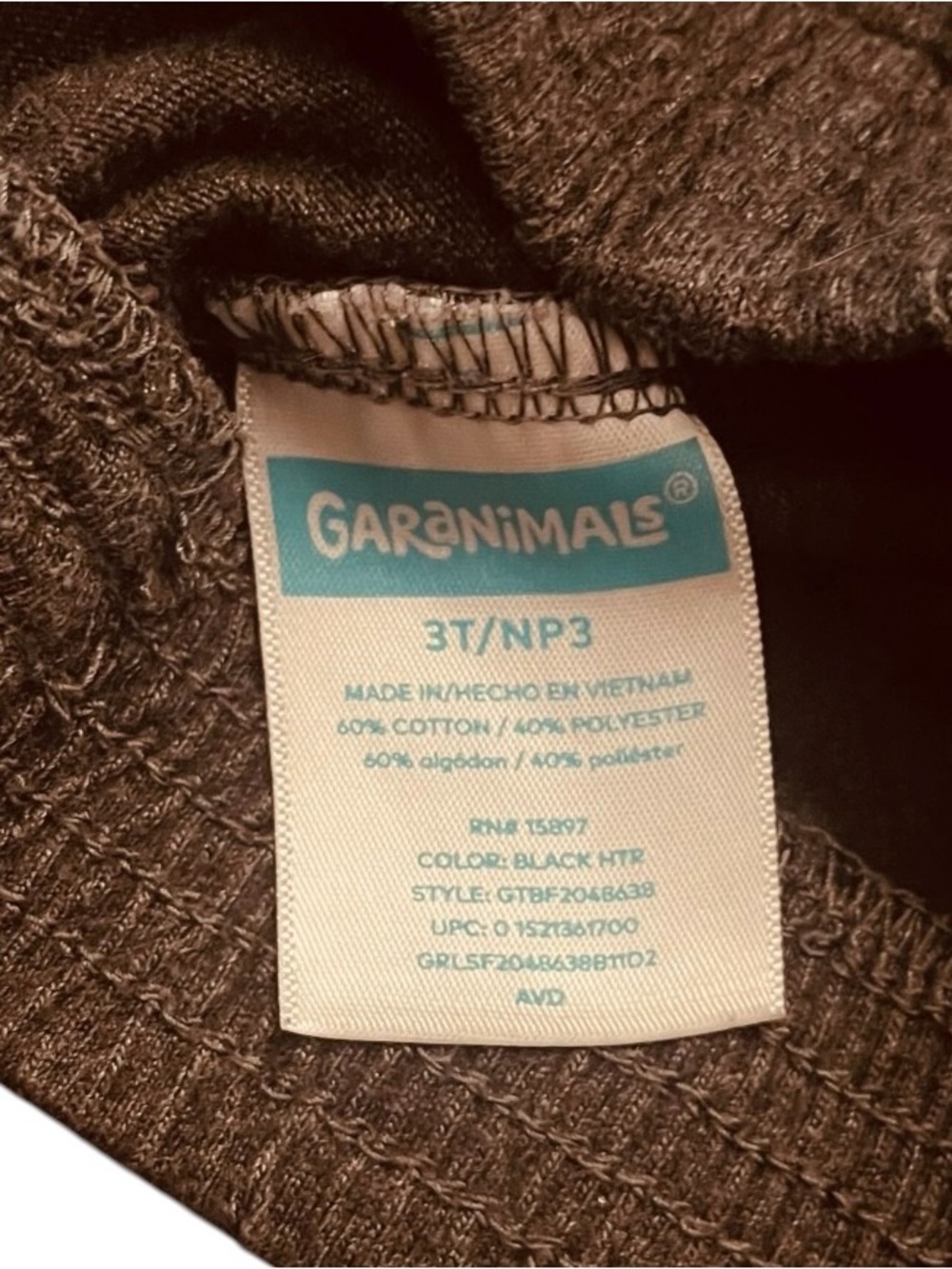 Garanimals cotton blend thin charcoal leggings Unisex 3T pull-on elastic waist - Picture 9 of 10